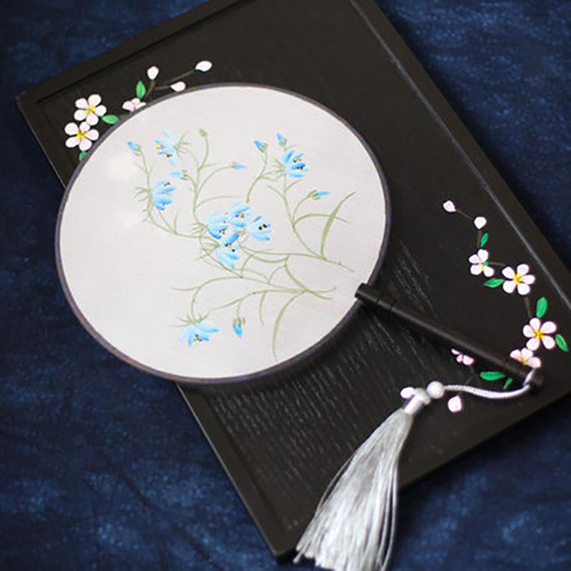 Suzhou-Double-sided Embroidery Hand Held Fan, Round Circular, Hand-embroidered Dance Silk Fan, Chinese Style Gifts, Hanfu Home