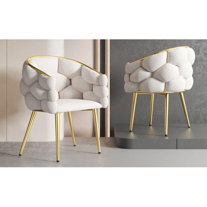 Chaise En Velours - MUVOE - Chaise Bulle - Beige - Pieds En Fer Doré - 1 Place