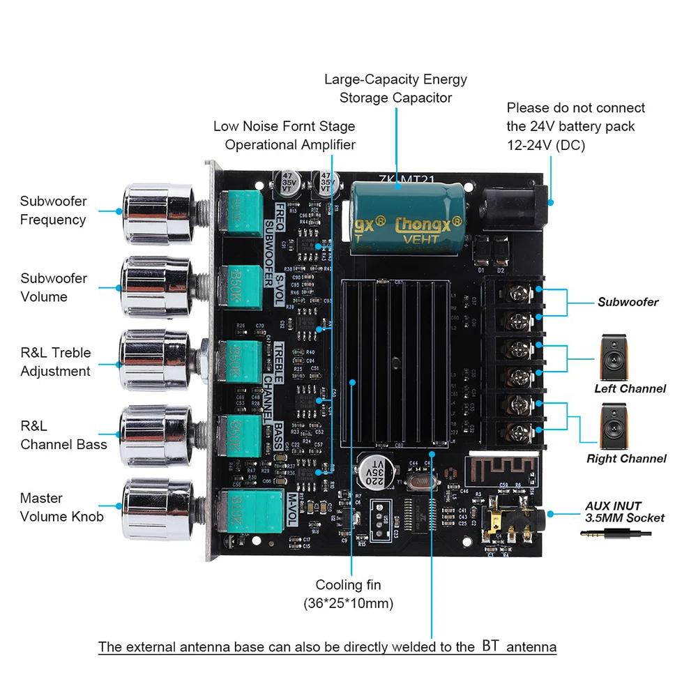 2.1 Channel Bluetooth 5.0 Audio Power Amplifier Board 50Wx2+100W Audio Power Amplifier Module Stereo Digital Audio Amp Board