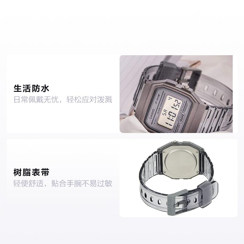 Casio DIGITAL series-square, trendy, cute, sports, waterproof, quartz movement, resin strap, Japanese and Korean watch, men's watch, gray F-91WS-8DF