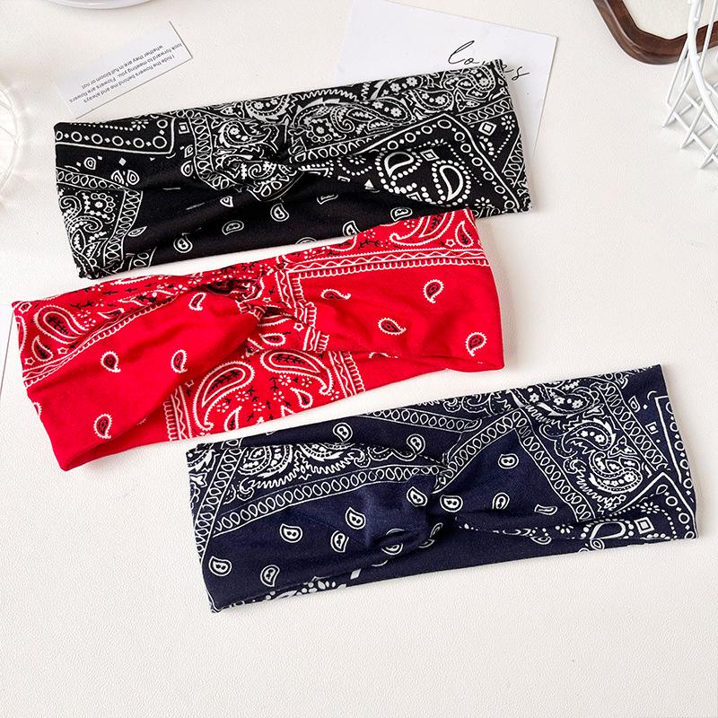 Cross-border Paisley Cotton Headband: Elastic, Washable, Perfect for Yoga & Sports.