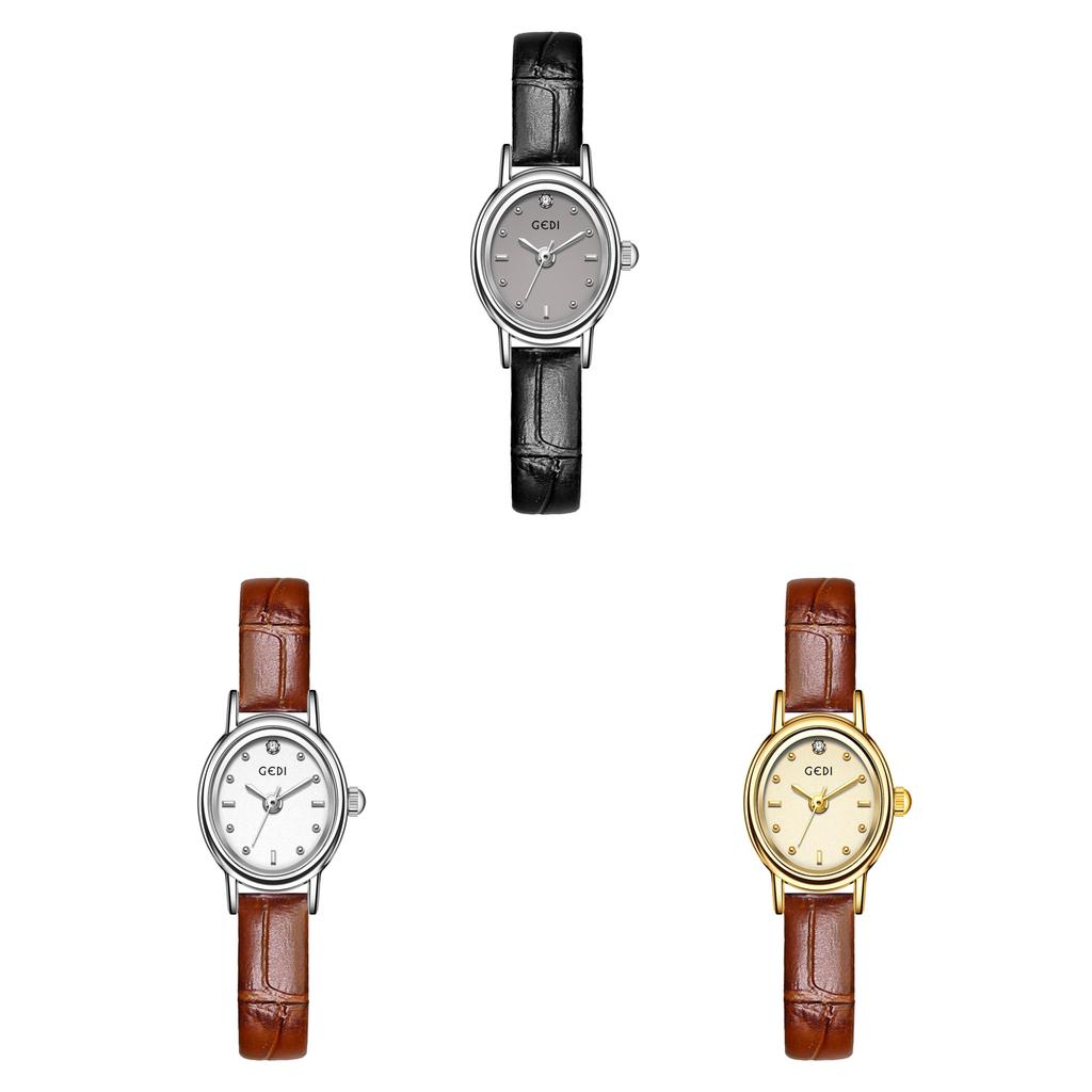 Vintage Gold Womens Quartz Watch With Leather Strap Decorative Waterproof For Lady Casual Wear