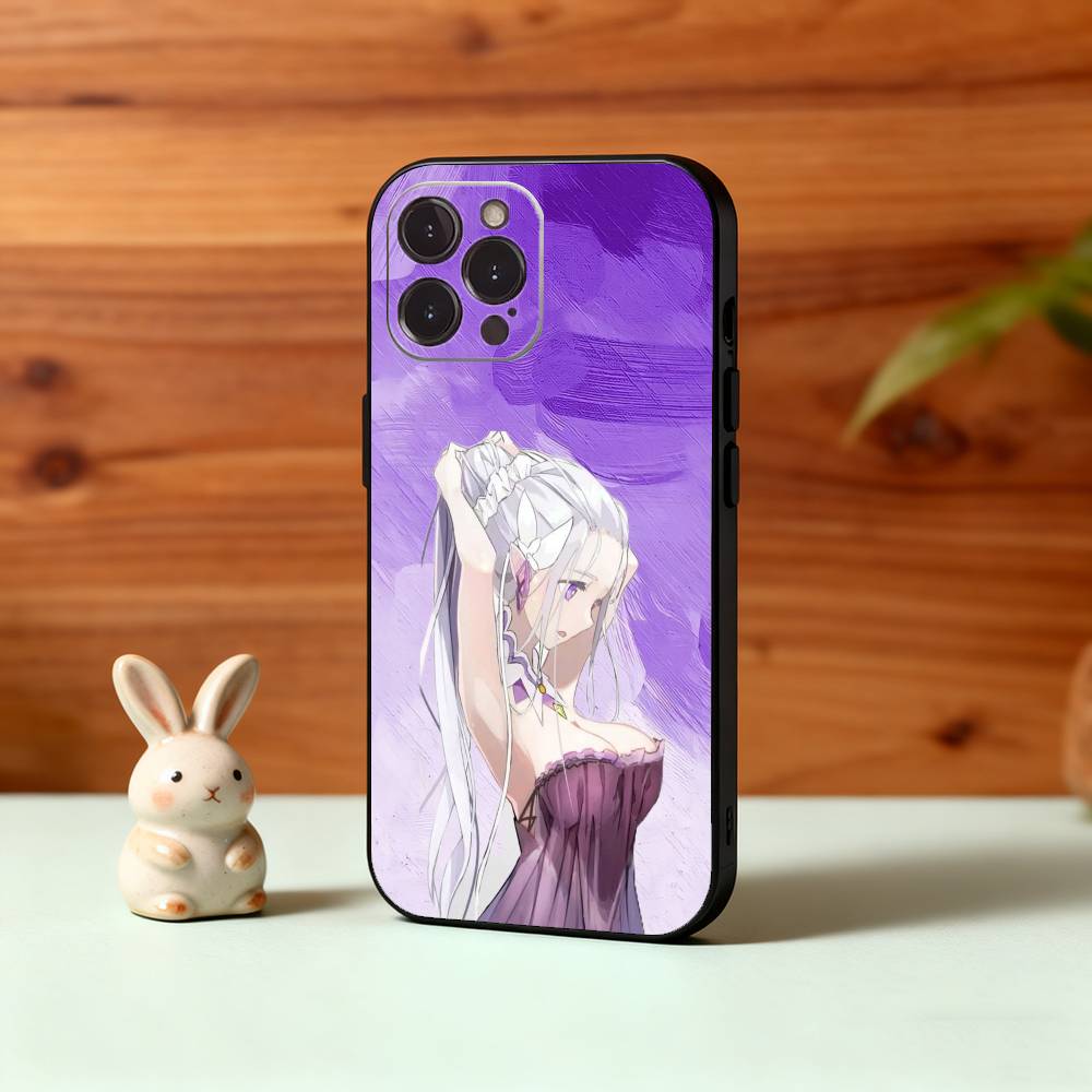 Re Zero Rem Emilia Phone Case For iPhone17 16 15 14 13 12 11 Pro Max Plus,5G Soft Black Case