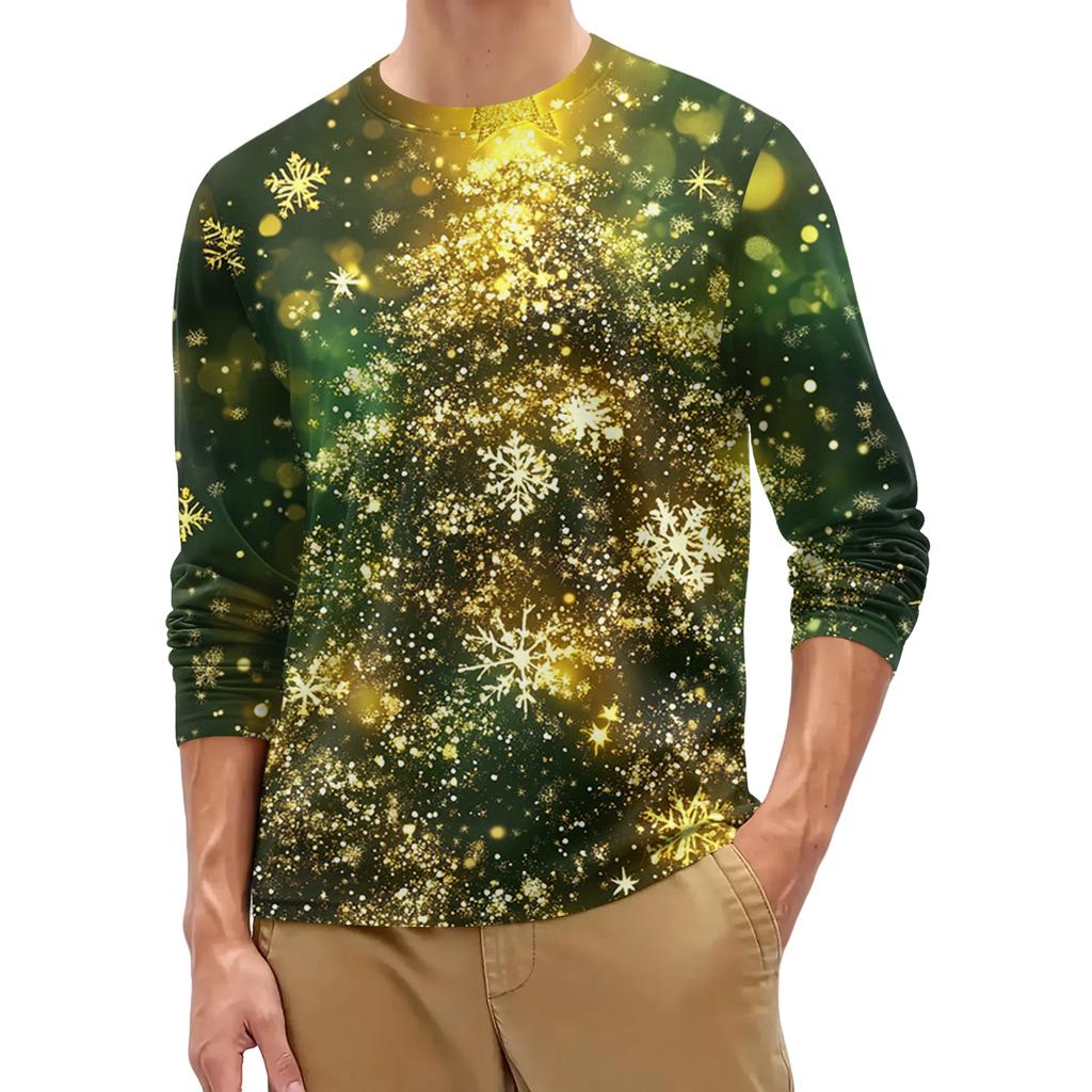 Men's Fashion Printed Round Neck Long Sleeve Bottoming Shirt Top
