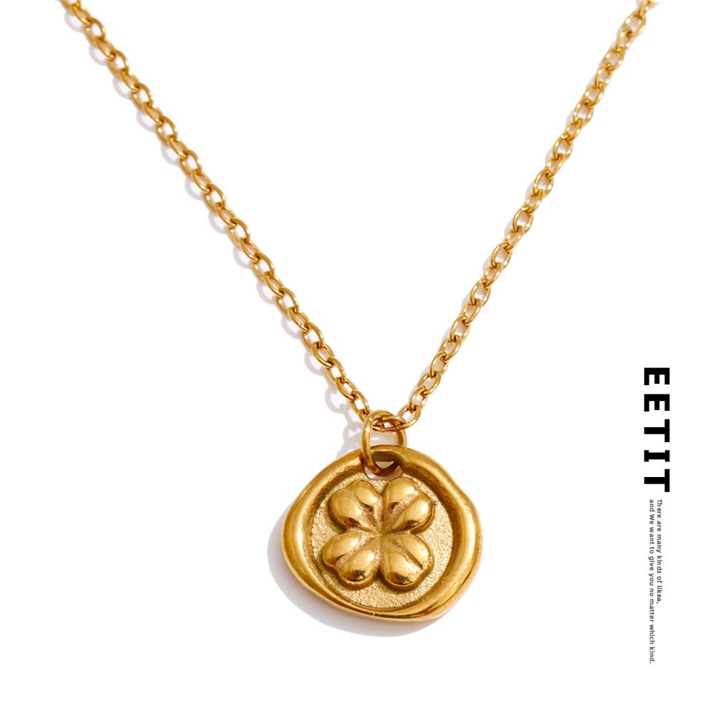 Eetit Stainless Steel Round Flower Necklace Pendant Chain Water Resistant Metal Individualistic Jewelry Wholesale