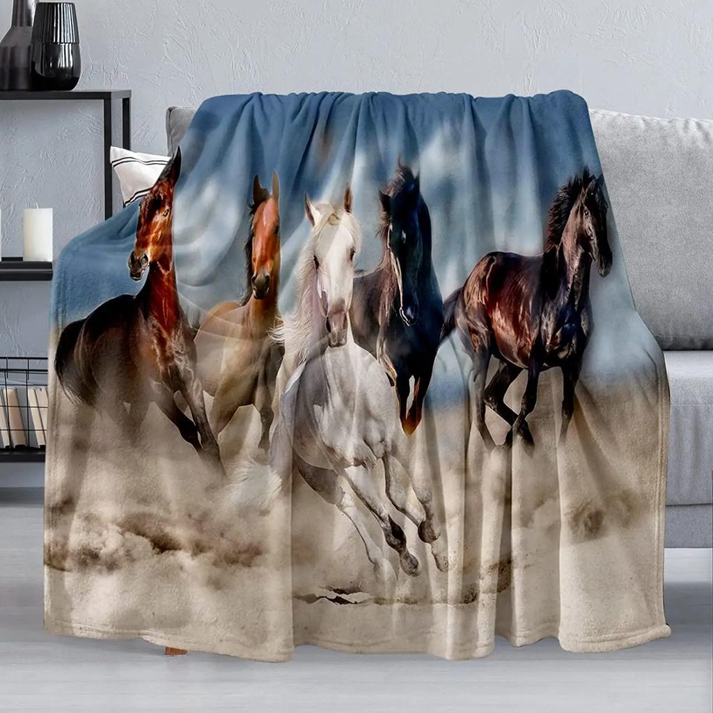 Girls Horse Blanket Beautiful Animal Horse with Wreath Throw Blanket, Ultra Soft Warm Sofa Bedding Living Room Flannel Blankets