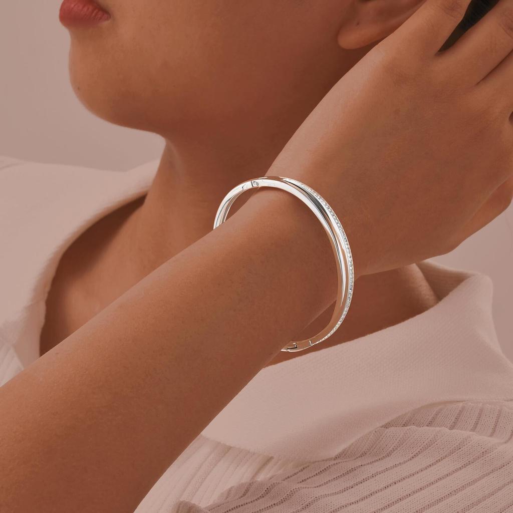 Trendy Crossed Cubic Zirconia Stones Bangles Women Girls Stainless Steel Layered Cuff Hand Bracelets Jewellery Accessories