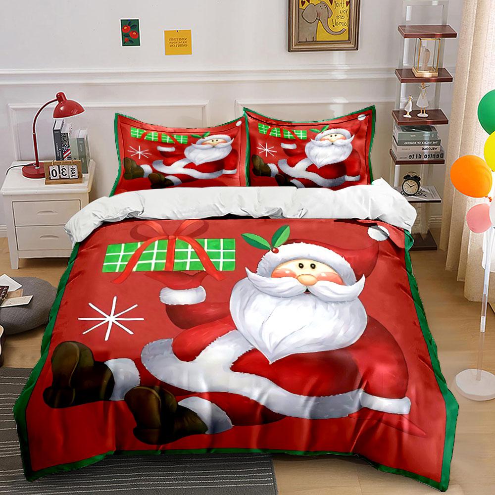 Santa Claus with Gift Box Bedding Duvet Cover Set Duvet Cover Pillowcases (1*Duvet Cover 2*Pillowcases, Without Duvet Insert)