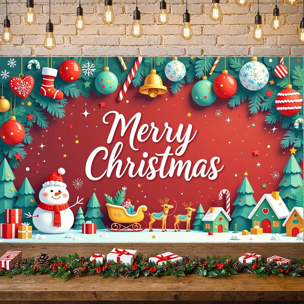 Merry Christmas Banner Golden Bell Xmas Backdrop Winter Display Snowflake Decor Christmas Background For Indoor Decoration Home