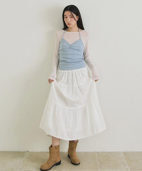 Lingseoul Cancan Shirring Long Skirt-Ivory