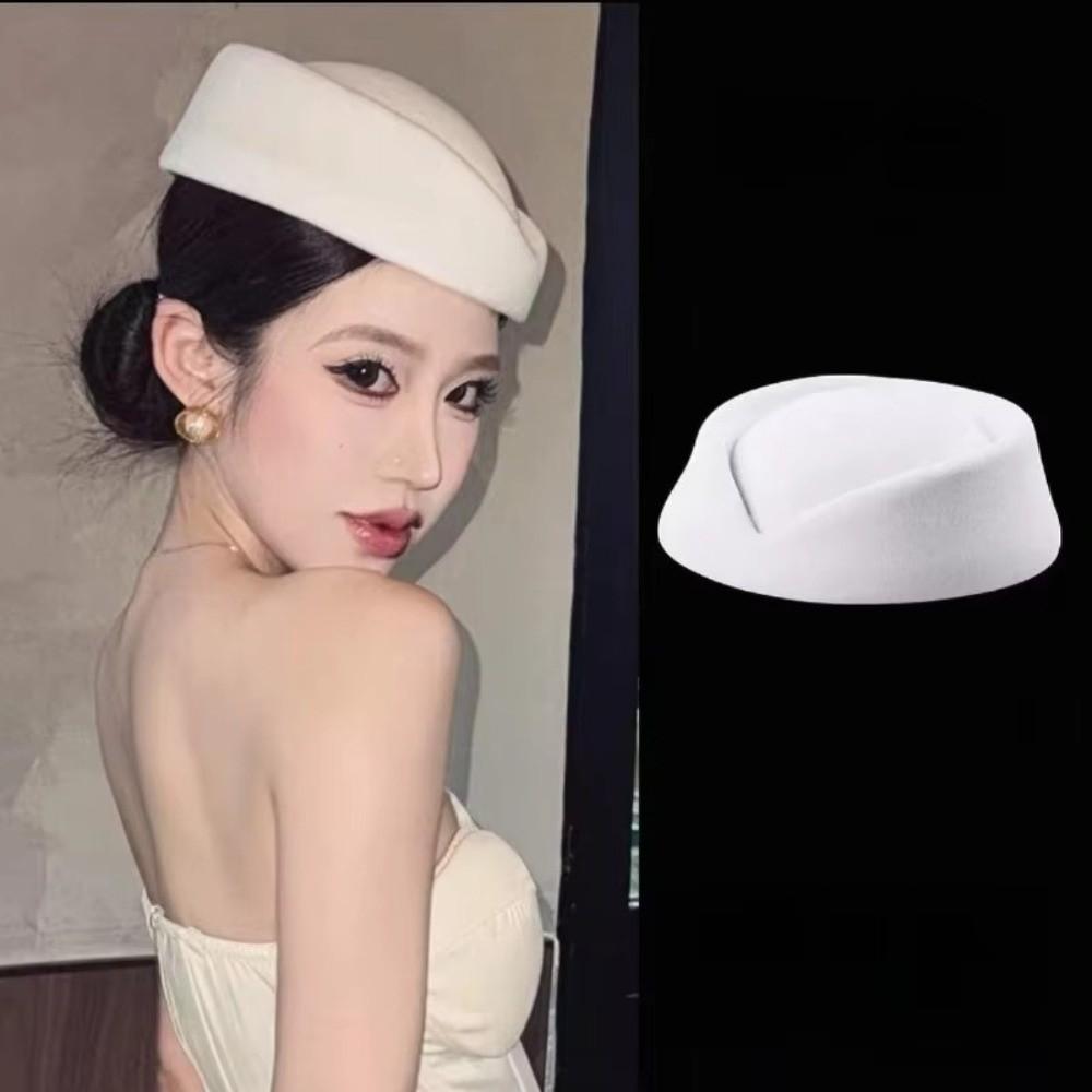 Solid Top Hats Formal Felt Beret New Stewardess Hat  Women Headwear