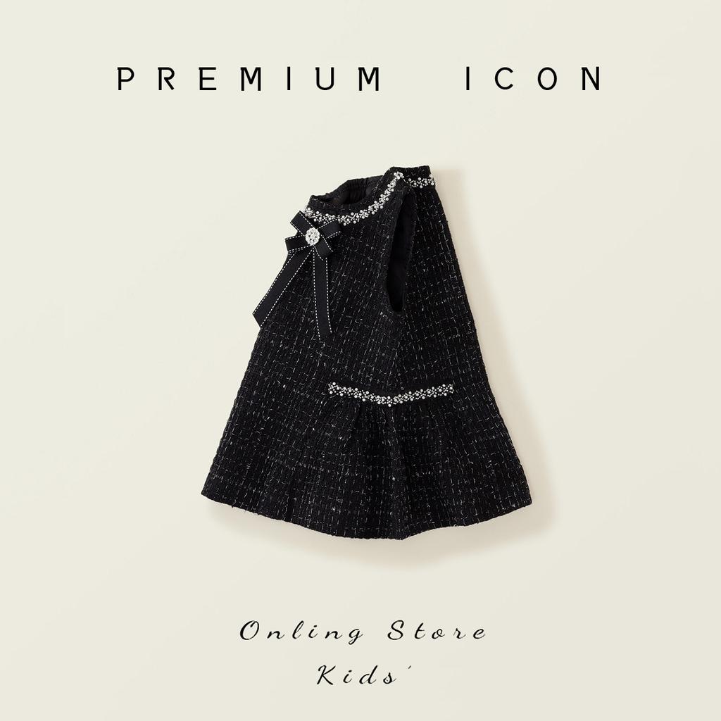 Mädchen Kleidung Ärmellose Weste Kleid Frühling Neu Kinder Leichter Luxus Schwarzer Strass Schwarzes Kleid