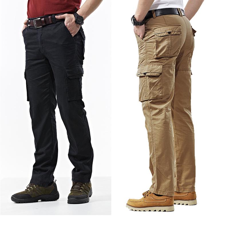 Men's Spring Cargo Pants - Thick, Loose, Straight-Leg, Multi-Pocket, Plus Size, Pure Cotton Trousers