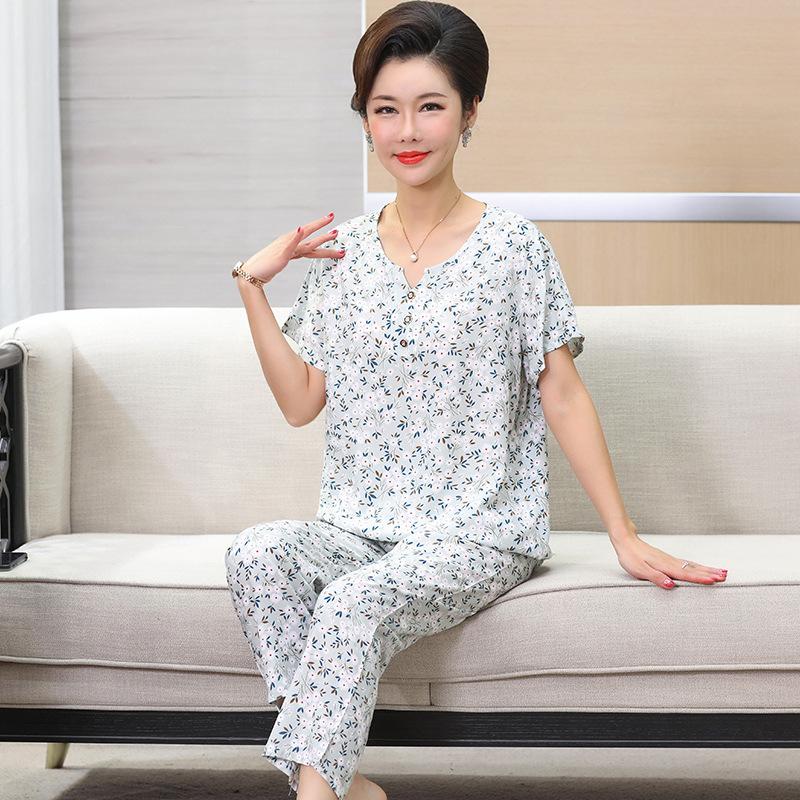Pigiama Primavera Estate Maniche Corte Pantaloni Lunghi Cotone Tuta Homewear Taglia Plus Extra Large