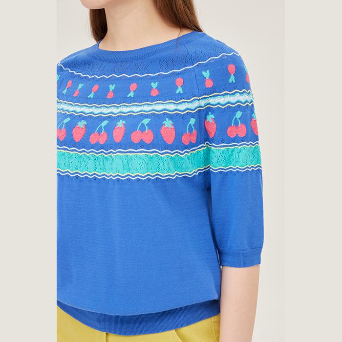 Benetong Berry Jacquard Short Sleeve Knit _Bakp59531Bl