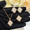 Damen Schmuckset Italienischer Barockstil Rosa Muschel Kleeblatt Armband Halskette Ring Ohrringe