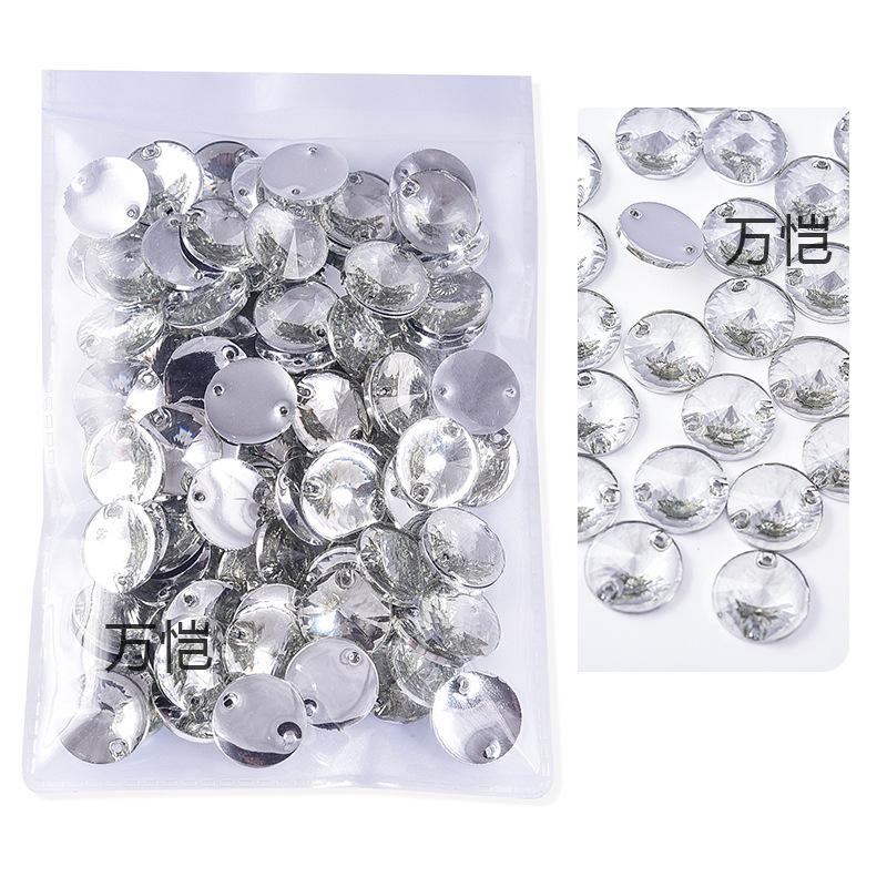 Resin Double Hole Flat Bottom Satellite Hand Seam Drill, Plated Bottom Tip Flat Buckle Diy Clothing Accessories Round Hand Seam Stone