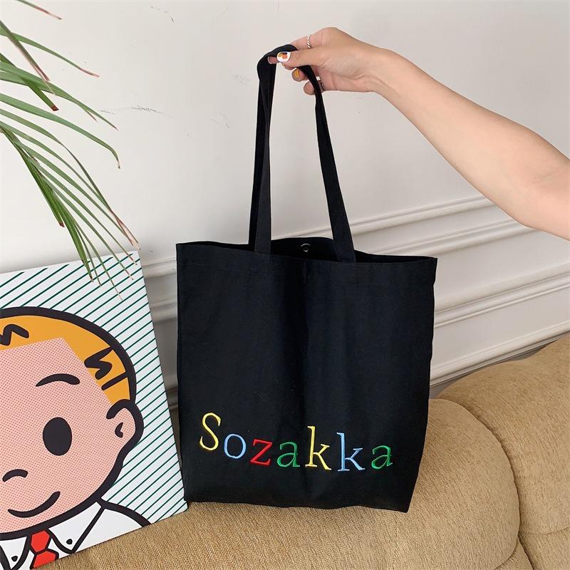 Canvas Bag Summer Embroidery Letters Large Capacity Tote Student Bag Class Bag Portable