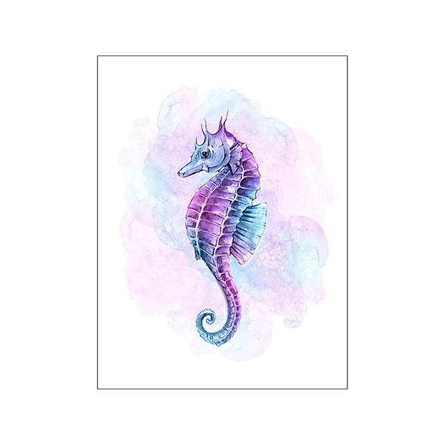 Mermaid Poster Cartoon Starfish Wall Art Hippocampus Nordic Poster and Print White Purple Canvas Painting Picture Home Decor No Frame