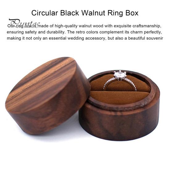 Ring Box Vintage Wooden Ring Storage Box Double Ring Display Case for Proposal Engagement Valentine Day