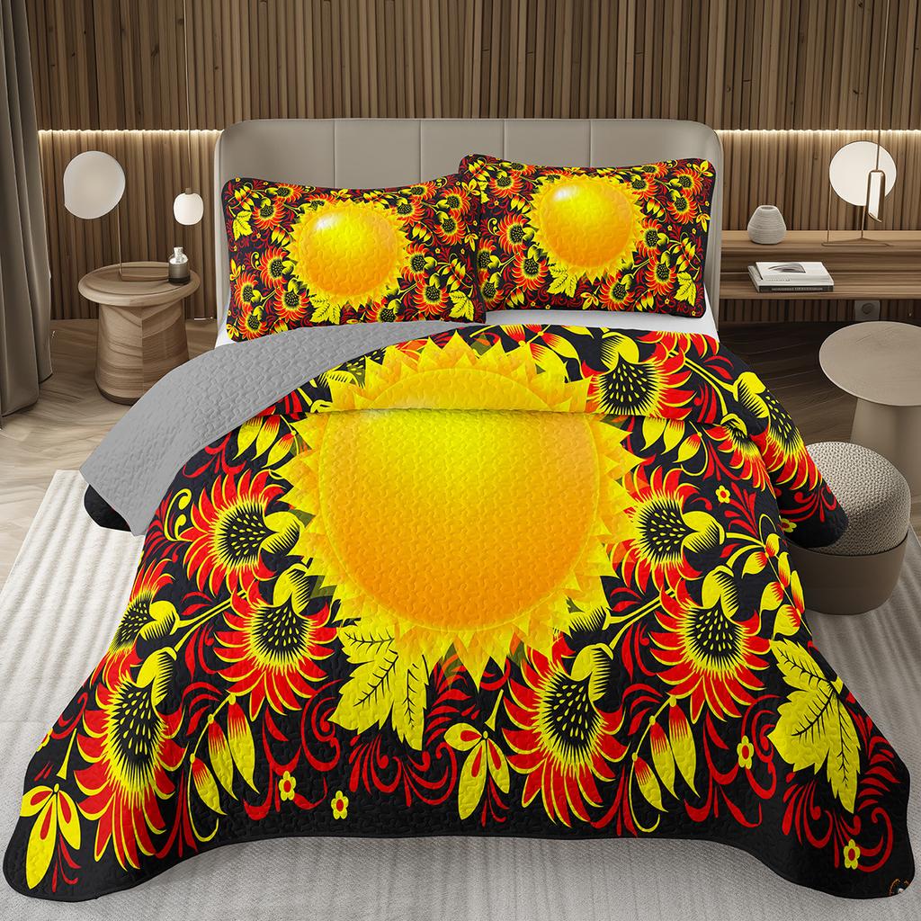 Boho Floral Bedspread Queen/Twin Luxury European Damask Paisley Pattern - Classic & Gorgeous Coverlet Reversible Grey Quilt Set