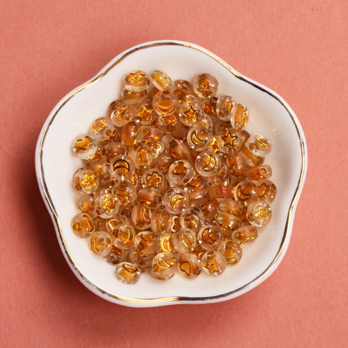 

50/100 шт. 6,5 мм свободные бусины для самостоятельного изготовления ювелирных изделий, кулон со звездой и луной, акриловое ожерелье, браслет, мода 100Pcs Transparent/Golden