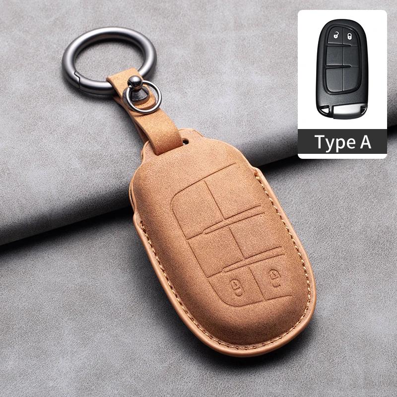 Leather Car Key Case Cover Shell For Jeep Chrysler 300 200 Dodge Charger Grand Cherokee Wrangler Compass Renegade For Fiat 500X