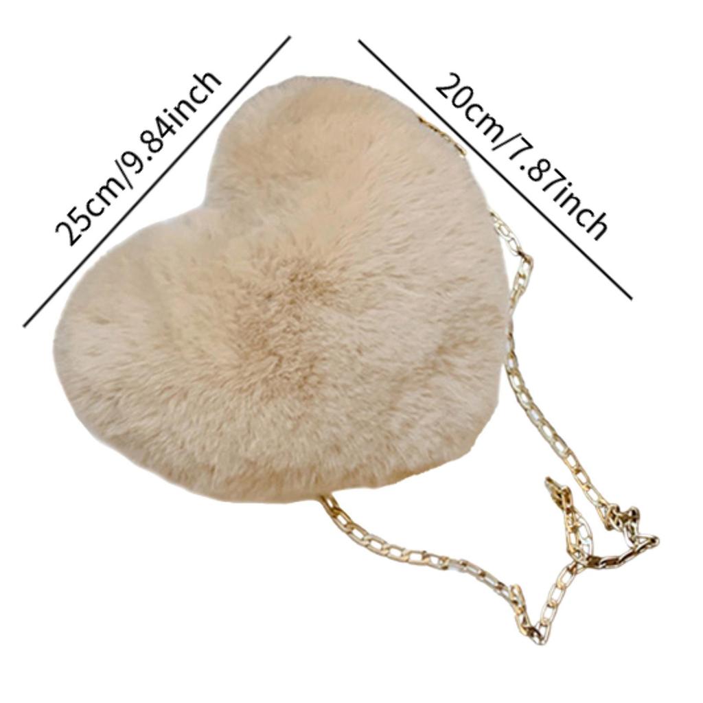 Fluffy Purse Crossbody Bag Clutch Purse Wallet Cute Fashion Tote Plush Handbag Heart Shaped Shoulder Bag Evening Bag Lightweight