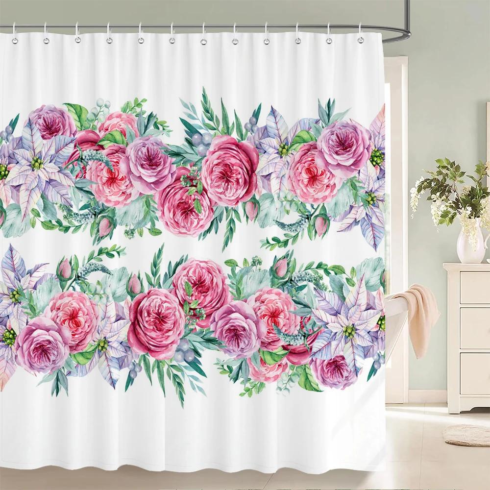 JY01Beautiful Flowers Shower Curtain Bathroom Waterproof Shower Curtain Leaves Plant Printing Curtains for Bath Shower With Ho@1