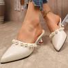 Fashion Elegant Ladies Peals Pointed Toe Sandals Women Summer 2025 High Heels Slip On Party Wedding Shoes Woman White Mules Slippers