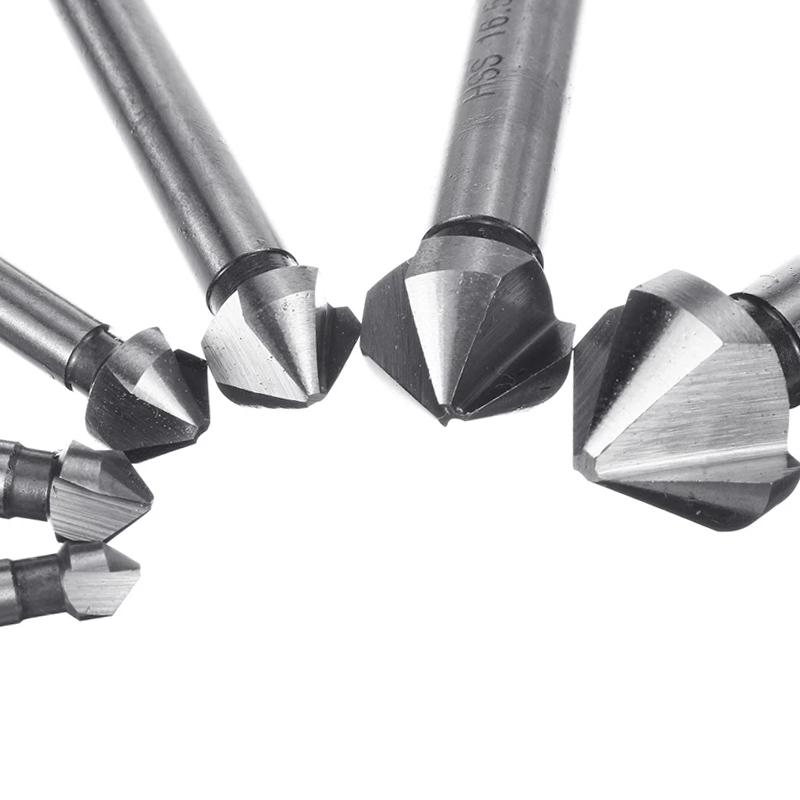 6Pcs 6.3-20.5mm Chamfering End Mill Cutter 3 Flute Round Shank 90 Degree HSS Countersink Deburring Tapered Drill Bit