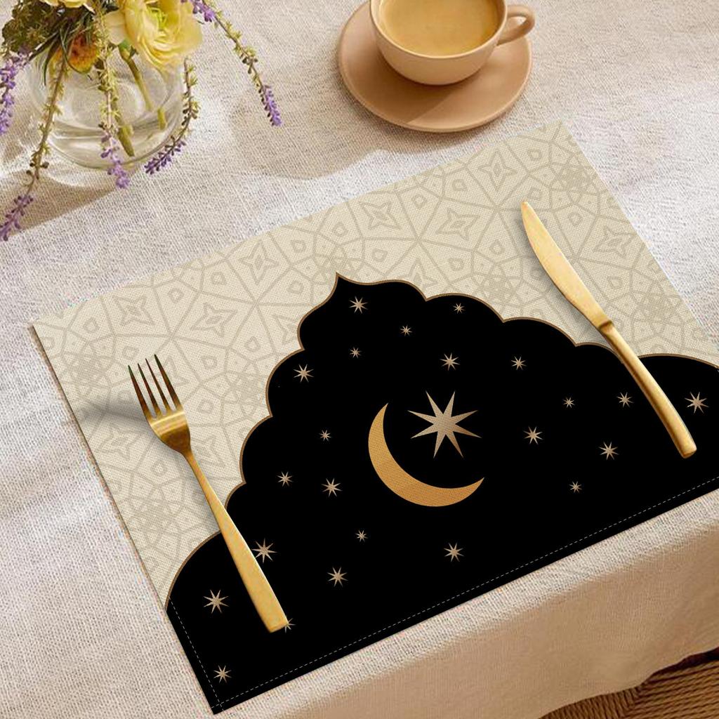 Mittlerer Osten Stil Stern Mond Druck Leinen Platzset Waschbarer Schreibtischschutz Fleckenresistente Matte Haus Anti-Rutsch-Matte