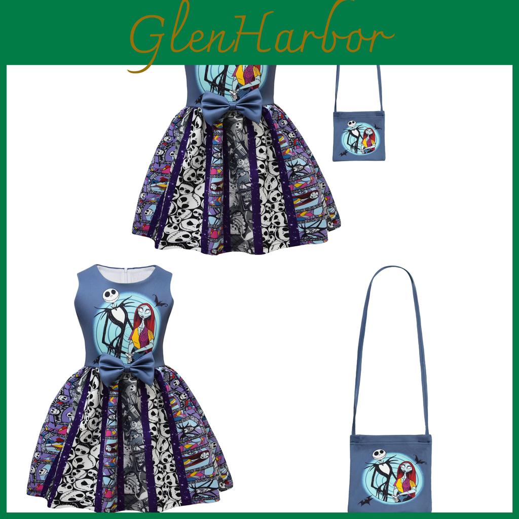 The Nightmare Before Christmas Halloween Princess Dress With Bow And Bag For Girls Age 3 To 8