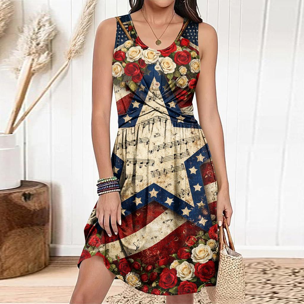 Women's Casual Fashion Dress Round Neck Sleeveless Fitted Dress