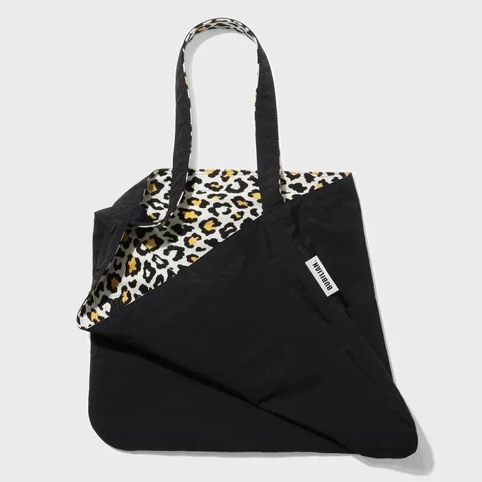 SIO Reversible Shoulder Bag _ Long Black Leopard & Black