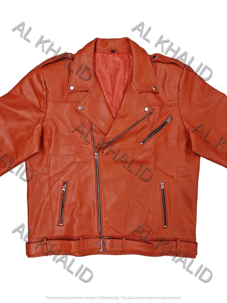 AL KHALID Men's Leather Jacket Orange Genuine Lambskin Leather Jacket Motorcycle