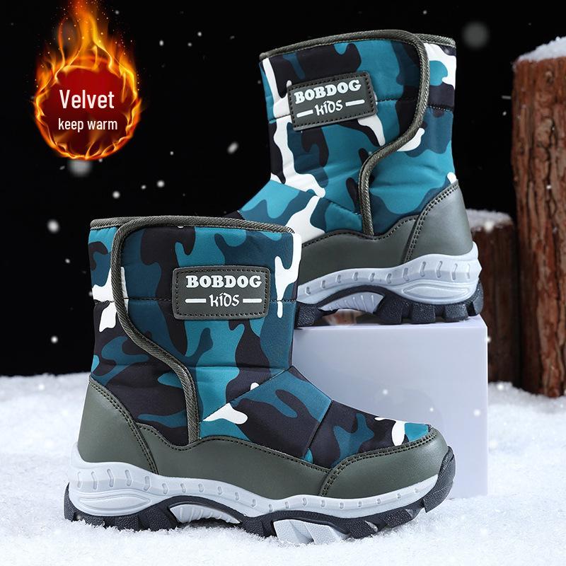 Babudou Jungen 2025 Winter Fleecegefütterte Baumwoll-Schneestiefel - Wasserdicht, Kältefest, Nordost-Stil für Kinder