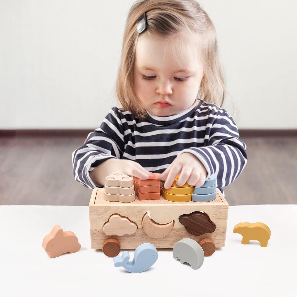 Mamimami Home Wooden Shape Matching Building Wooden Car for Kids Ages and Boys and Shape Early Fingertip Educational Baby Preschool Entry Birthday