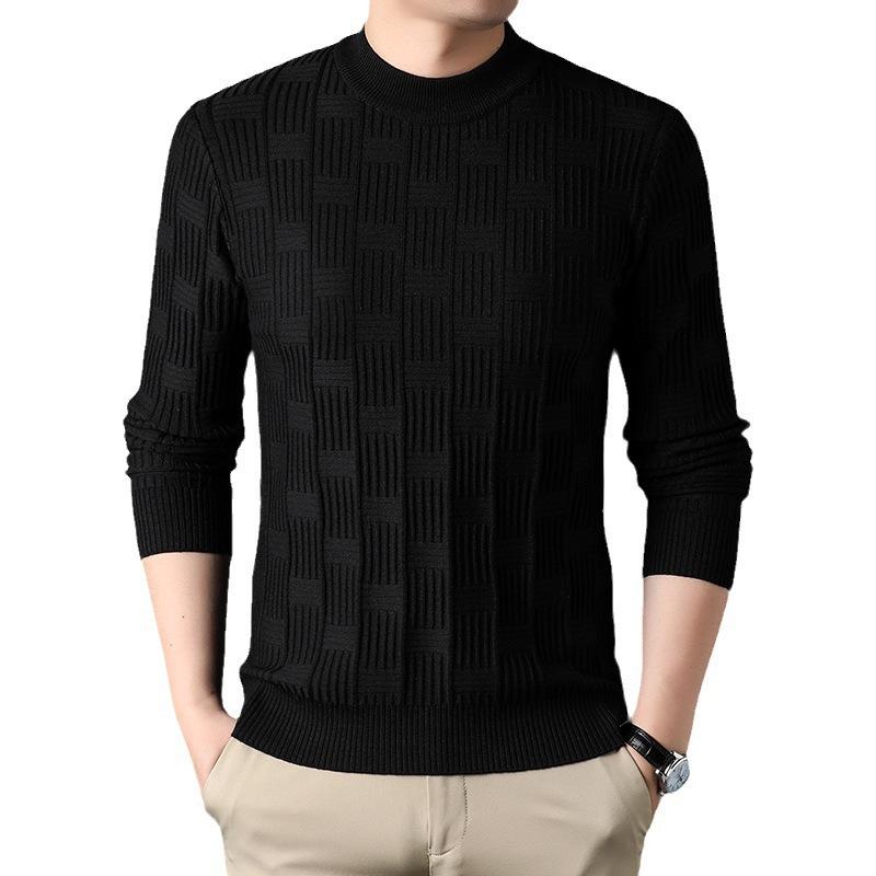 Autumn Round Neck New Men's Jacquard Casual Knitted T-shirt Youth Trend Autumn Clothing High-end Fashion Base