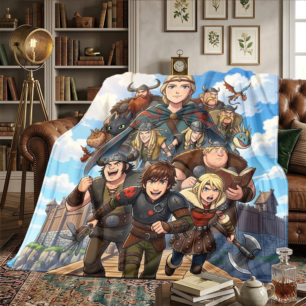 How to Train Your Dragon Printed Flannel Blanket - Warm Comfortable, For Bedrooms, Sofas, Beds, Chairs, Picnics, Travel -HE26