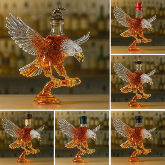 Eagle Liquor Decanter 300ml Creative Glass Whiskey Bottle 3D Carved Eagle Design Unique Gift for Whiskey Lovers And Pet Enthusiasts