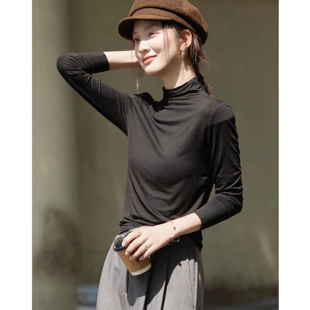 dme Warm Ginger Fleece Autumn New Slim Fit Thin Half Turtleneck Long Sleeve Women's Base Shirt