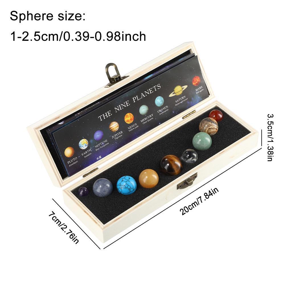 Natural Crystal 9-Planets Ball Solar System Sun with Rock Quartz Stones Wooden Box Beads Desktop Decorative Item