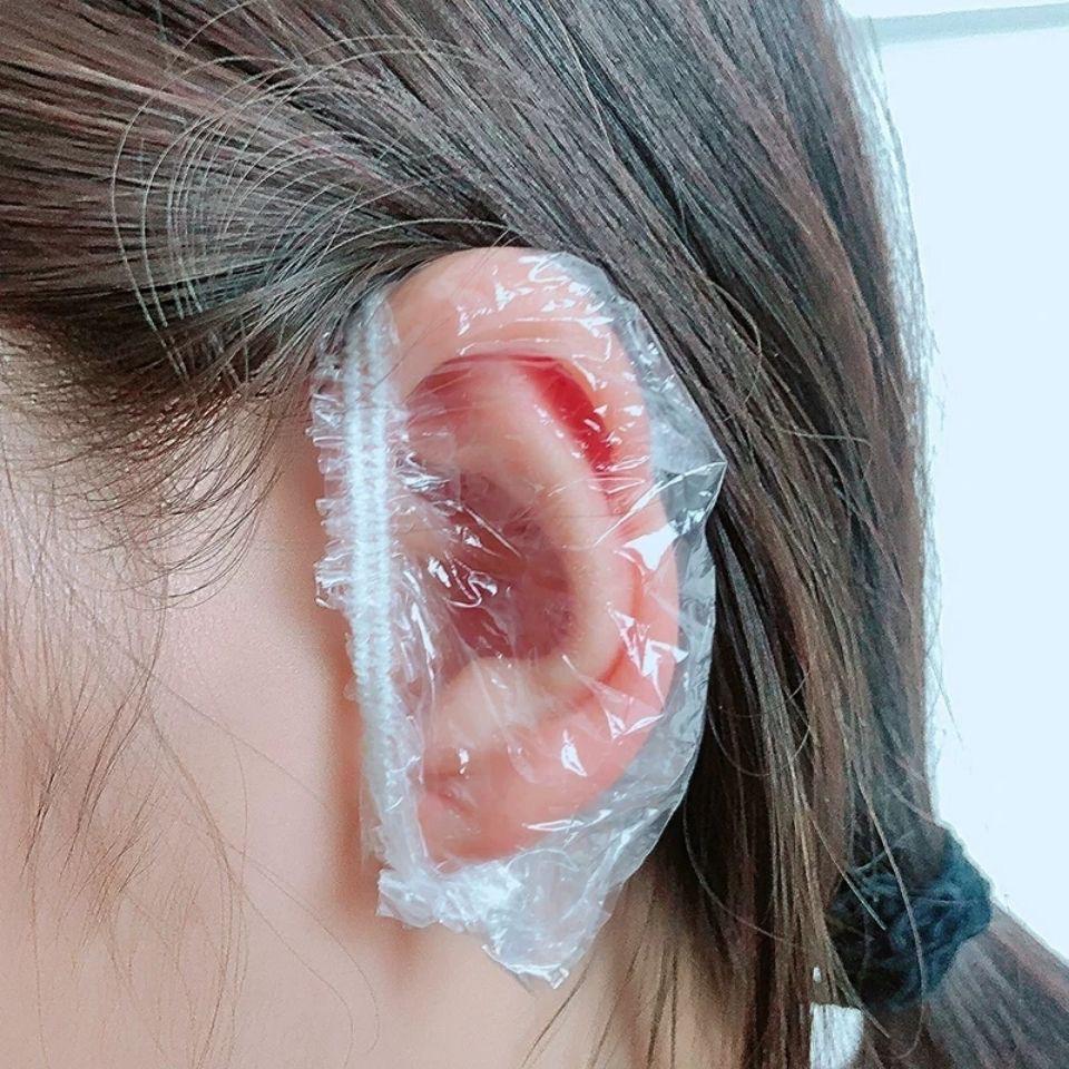 100 Disposable Waterproof Ear Covers for Piercing, Bathing, Shampooing, and Hair Dyeing