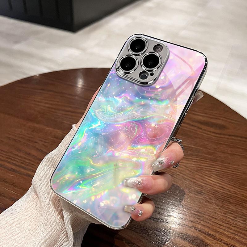 Colorful Cloud Pattern Electroplated Glass Phone Case Suitable for iPhone 18 17 17pro 16 15 14 14plus 13 12 11
