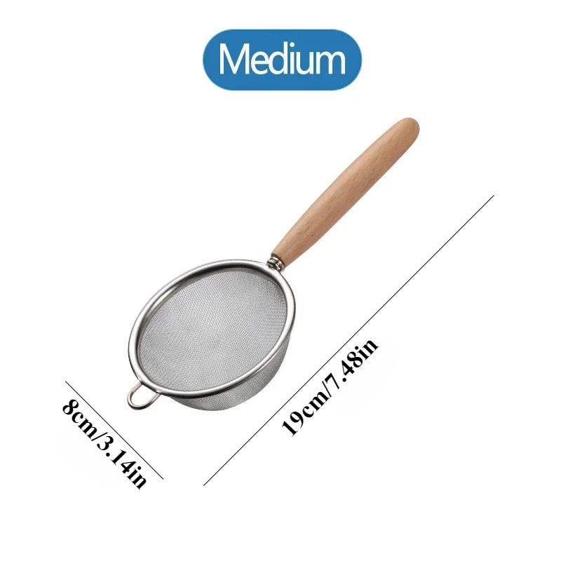 

Маленький дуршлаг из нержавеющей стали с деревянной ручкой, мелкоячеистое сито для масла, многофункциональный фильтр, сито для муки, кухонные инструменты для выпечки