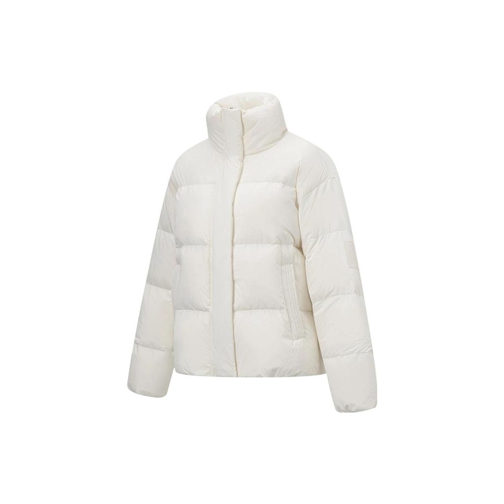 Li Ning Hot Pot Down Jacket Series Off-Season Stock Solid Color Stand Collar Loose Short Down Jacket Women outerwear Off-White AYMT298-6