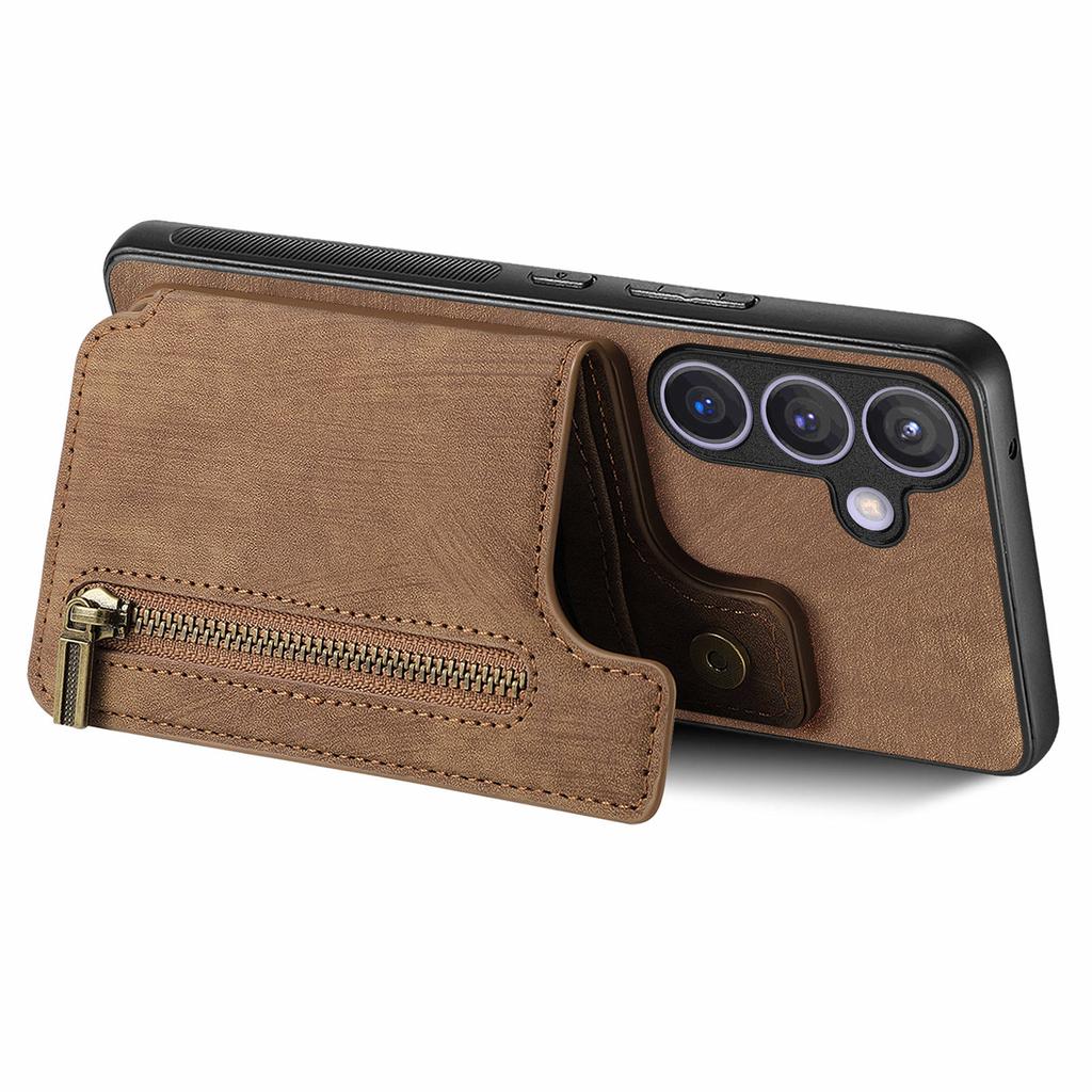D15 For Samsung Galaxy S24 Wallet Case Retro PU+TPU Anti-scratch Kickstand Phone Shell