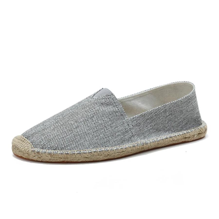 men Sewing Flax Shoes Slip on Loafers Casual Shoes Man Espadrilles Hemp Canvas Flat Shoes Plus Size Fisherman Driving Footwear