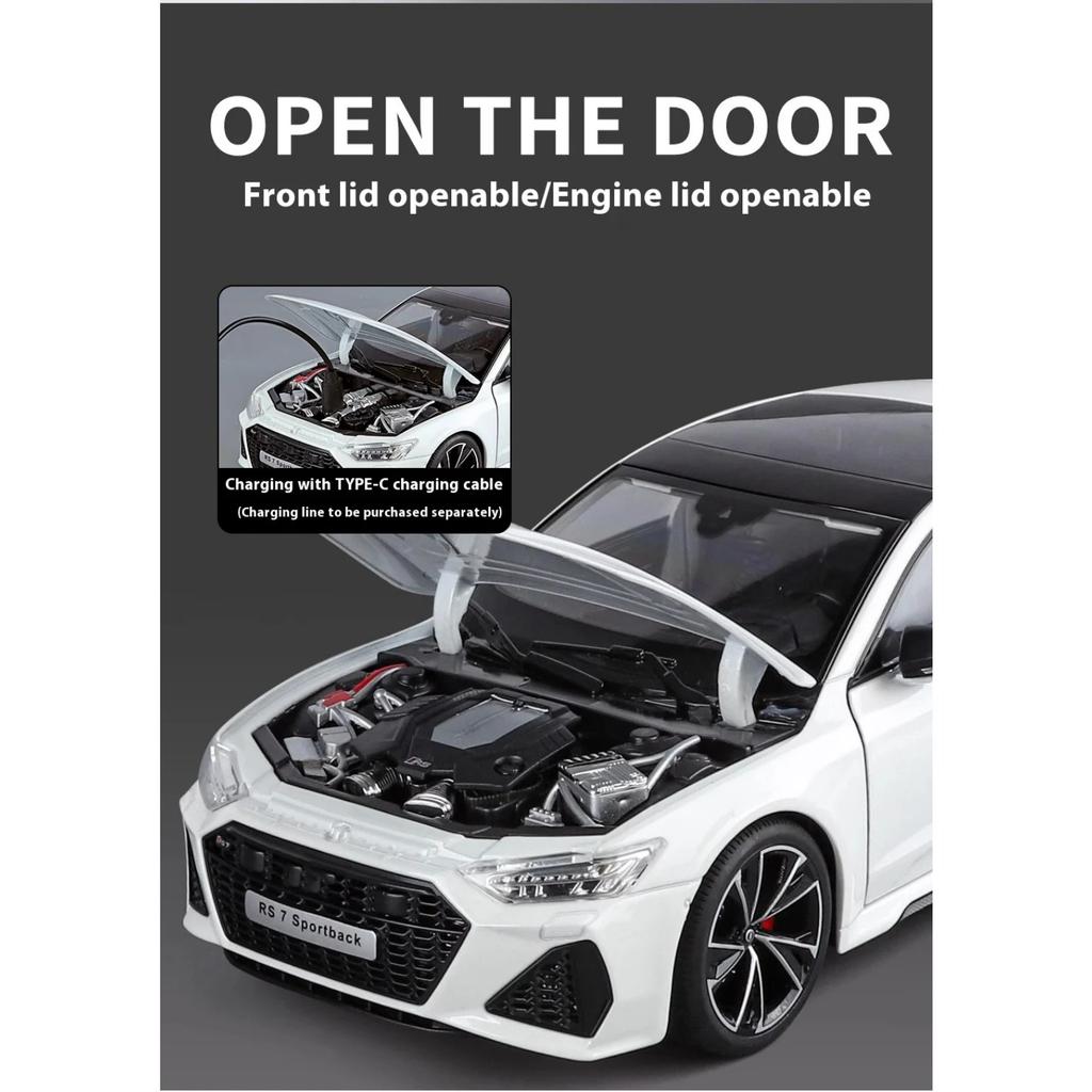 1/18 Scale RS7 Sportback Black Warrior Supercar Diecast Metal Alloy Model Car Remote Control Version Sound & Light Hobbies Collection